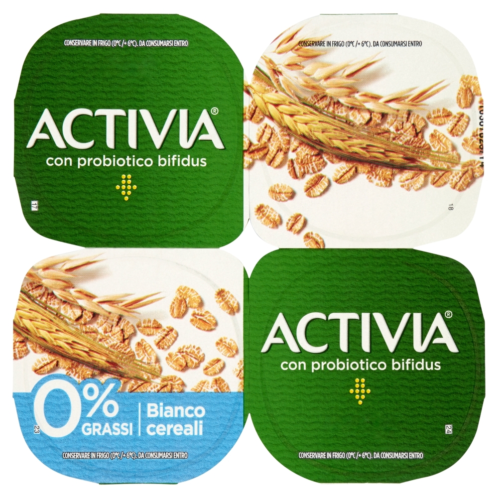 Activia 0% Grassi Bianco Cereali, 4x125 g